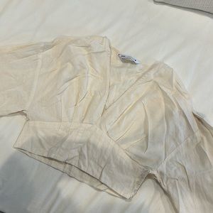 ZARA Kimono Style Linen Crop Top